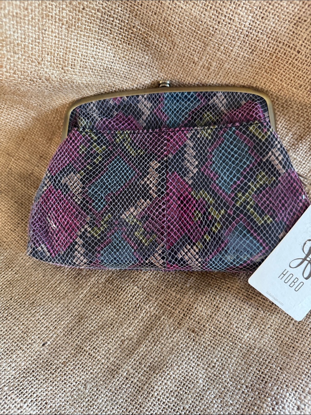 HOBO Pink Multi Snake-Print Frame  Clutch with Gold Tone Frame - Picture 7 of 11